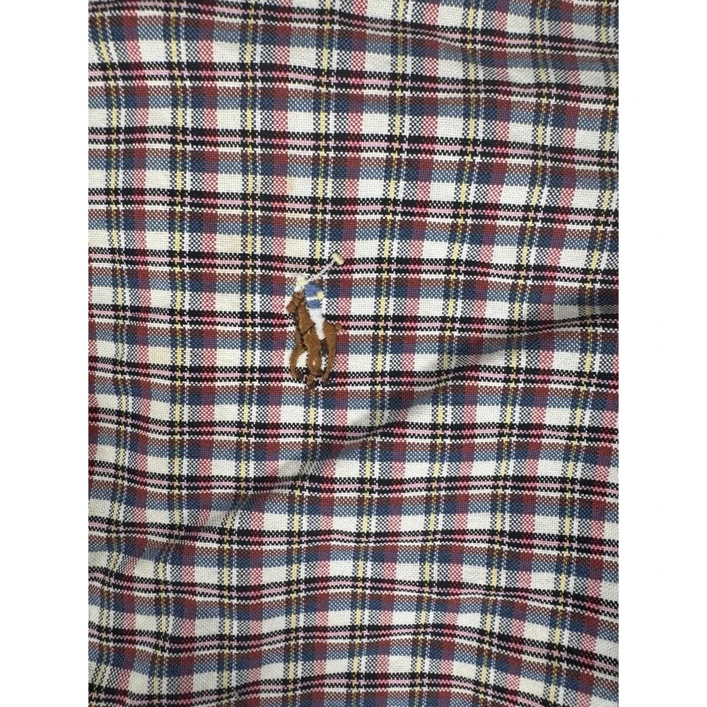 Vtg Polo Ralph Lauren L/S Oxford Button Front Shirt Men's L Plaid Red Flash Pony